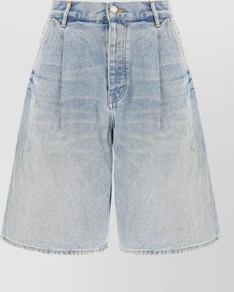 Purple high waist denim bermuda shorts belt loops