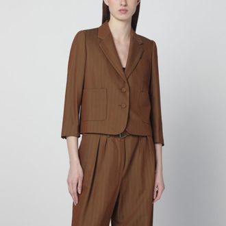 Dries Van Noten Brown cropped wool-blend jacket