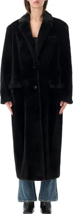 Stand Studio Black Emmie Fur Long Straight Faux Fur Coat