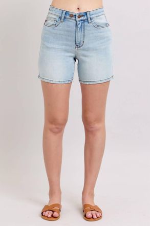 Judy Blue 2 Button Mid Length Dad Shorts In Blue