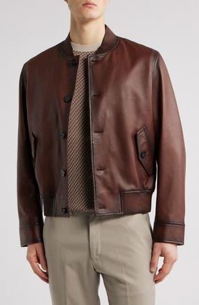 Emporio Armani Leather Bomber Jacket in Chestnut at Nordstrom Rack, Size 42 Us / 52 Eu R