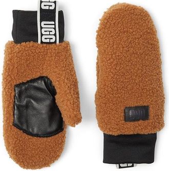 UGG Uggfluff Mitten With Logo Tape Dress Womens Gloves Chestnut : SM-MD, Polyester