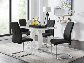Furniturebox Giovani Grey White Modern High Gloss & Glass Dining Table & 4 Lorenzo Chairs Set in Black