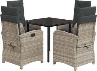 vidaXL Set Comedor De Jard&iacute;n 5 Pzas Cojines Rat&aacute;n Sint&eacute;tico Gris Claro Vidaxl