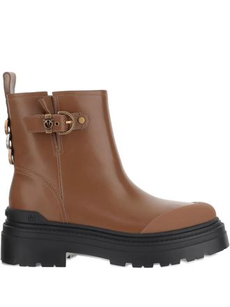 Pinko buckle-detail logo-plaque ankle boots - Brown