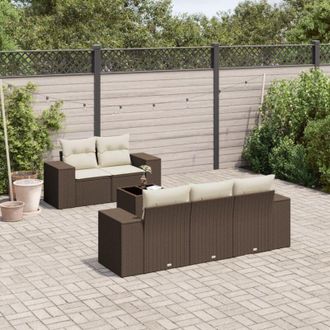 vidaXL Set Sof&aacute;s De Jard&iacute;n 6 Piezas Y Cojines Rat&aacute;n Sint&eacute;tico Marr&oacute;n Vidaxl