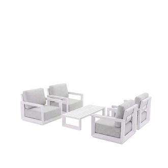 Kerama Conjunto de jard&iacute;n 4 plazas de aluminio blanco y cojines grises