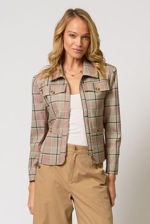 Central Park West Dean Zip Up Pocketed Jacket in Brown Plaid at Nordstrom, Size X-Small