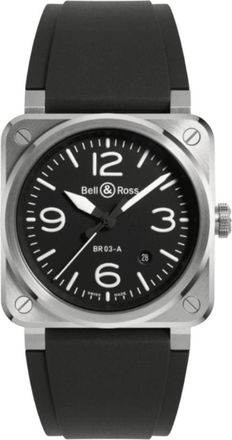 Bell & Ross BR 03 Automatic Black Dial Rubber Strap Mens Watch BR03A-BL-ST/SRB