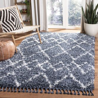 Safavieh Pro Lux Shag Machine Made Area rug, Blue / Creme Moroccan Style Easy Care