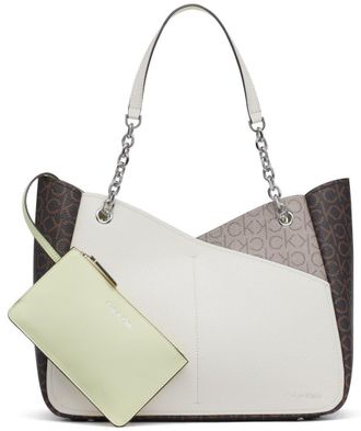 Calvin Klein womens Calvin Klein Zoe Chain Tote, Brown/Khaki/Endive, One size