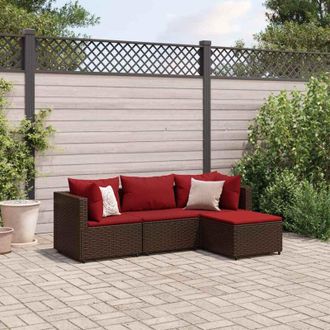 vidaXL Vidaxl - Set Muebles De Jard&iacute;n 4 Piezas Y Cojines Rat&aacute;n Sint&eacute;tico Marr&oacute;n