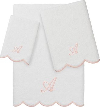 Linum Home Textiles 100% Turkish Cotton Adornia Scallop 3Pc Personalized Towel Set
