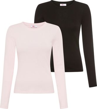 Flashlights Longsleeve FLASHLIGHTS, Damen, Gr. 32/34, schwarz, rose, Rippware, Obermaterial: 100% Baumwolle, unifarben, Basic, figurbetont h&uuml;ftlang, Rundhals, Shi