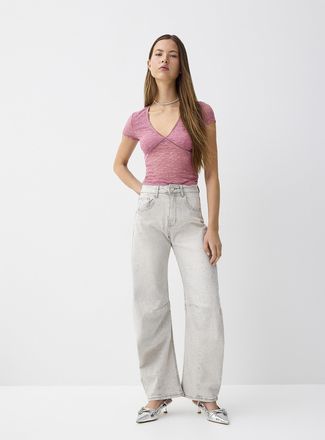 Twik Womens Rhinestone barrel-leg jean