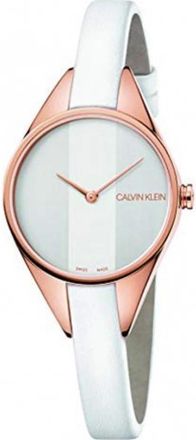 Calvin Klein Rebel White Leather Quartz Horloge - Dames - Horloges - Wit - ONE Size - Accessoires