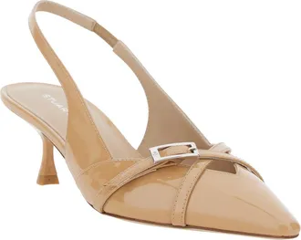 Stuart Weitzman Womens Slingback Georgie 50 Beige Leather Shoe