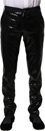 Dolce & Gabbana Zwarte Pailletten Broek - Heren - Slim Fit Broeken - Zwart - XS - Pailletten - Broeken