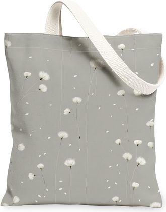 Generic Floral Pattern Canvas Tote Bags, Elegant Flower Design Reusable Grocery Bags, Spring Lightweight Washable Shoulder Strap Ca, Gray, 13x15 Inch