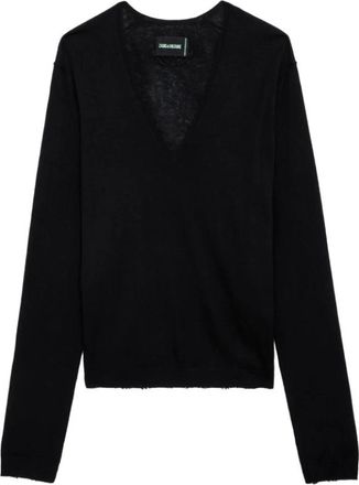 Zadig&Voltaire Rivy Gebreide Trui - Dames - V-hals truien - Zwart - L - Truien & Vesten