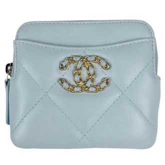 Chanel Light Blue Leather Coin Purse/Coin Case (Pre-Owned)
