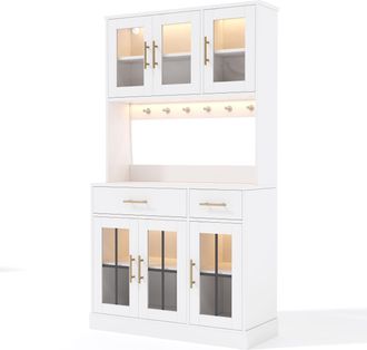 STILVORA Aparador De Cocina Con 6 Puertas, 2 Cajones, Estantes Ajustables Y Led, Estilo Campestre, En Mdf, Blanco