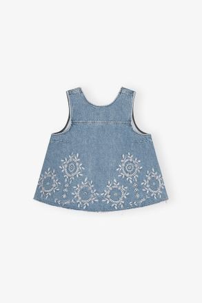 Ganni Blue Broderie Anglaise Top - Size 32 Organic Cotton