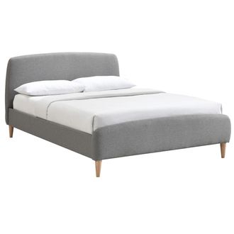 Miliboo Miliboo - Cama Tejido Gris Y Madera 140 X 200 Niels