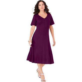 Roaman's Ponte Flared Dress in Dark Berry at Nordstrom, Size 18