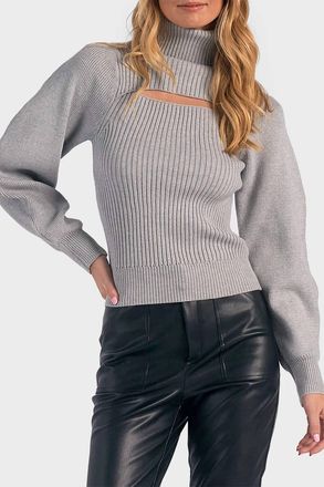 Elan Cut Out Turtleneck Sweater In Grey