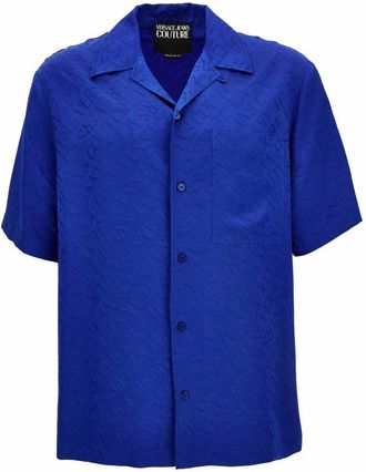 Versace Overhemden - Heren - Korte mouwen Overhemden - Blauw - L - Overhemden