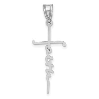 Diamond2Deal 14k White Gold FAITH Cross Charm Pendant