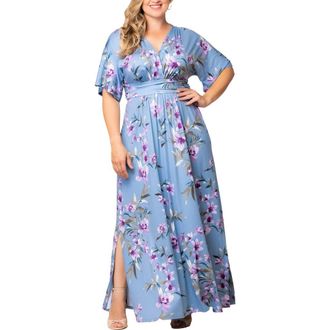 Kiyonna Vienna Maxi Dress in Dreamy Blue Florals at Nordstrom, Size 5X