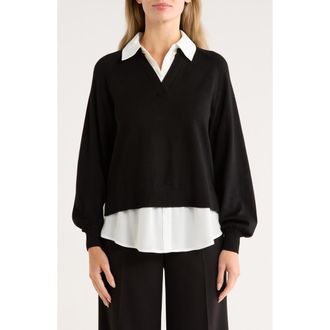 Adrianna Papell Mixed Media Sweater in Black/Ivory at Nordstrom Rack, Size Small