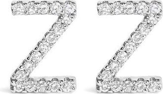 House of Brilliance 10K Gold 1/10 Cttw Diamond Initial A to Z Stud Earring in White Gold | Z at Nordstrom