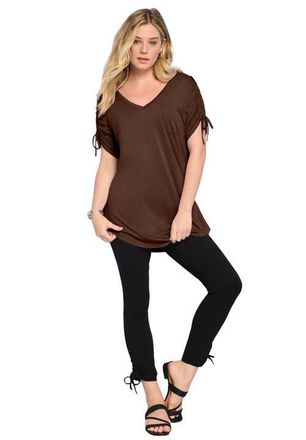 Roaman's Plus Size Ruched Sleeve Ultra Drape Tunic in Rich Brown at Nordstrom, Size 16