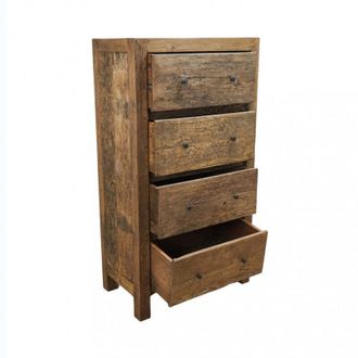 No Brand Mobiletto comodino in legno riciclato con 4 cassetti 70x40x130 cm