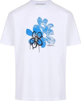 Iceberg Hawaiian Flower T-shirt - Heren - T-shirts - Wit - L - Katoen - Tops