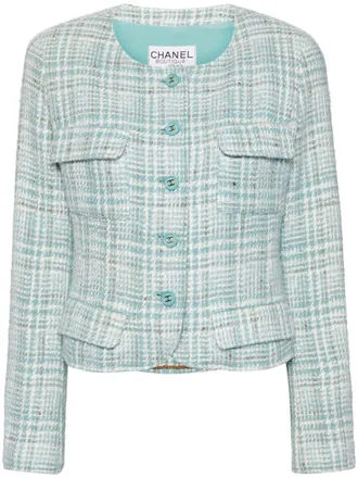 Chanel 1997 CC button tweed jacket - women - Wool/Silk - One Size - Green