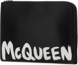 Alexander McQueen Mens Black Leather Document Holder Blackwhite Extra-Accessori Accessory