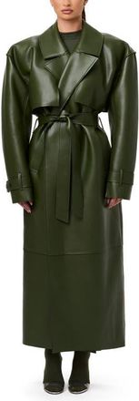 Naked Wardrobe Faux Leather Trench Coat in Olive at Nordstrom, Size X-Large