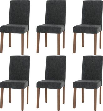 Hhg Hhg - Lote De 6 Sillas De Comedor Littau, Silla De Cocina Respaldo Alto, Tela/textil Chenilla Madera, Gris Oscuro, Patas Color Natural
