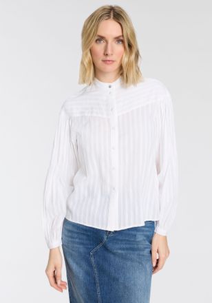 Boss Orange by Hugo Boss Langarmbluse BOSS ORANGE Bilmant Premium Damenmode, Damen, Gr. 34, wei&szlig; 100, Web, Obermaterial: 100% Baumwolle, gestreift, unifarben, h&uuml;ftlang, 1-Knop