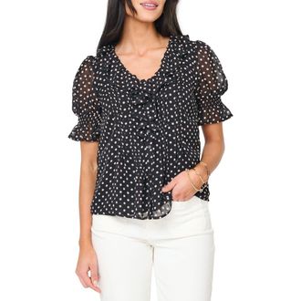 Gibsonlook Khloe Ruffles For Days Top in Black Pearl Blush Dot at Nordstrom, Size Xx-Small