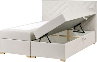 Beliani Cama Continental Div&aacute;n Con Almacenaje Con Arc&oacute;n Elevable Tapizado Cabecero De Tela Blanco Crema 160 X 200 Cm Esquire