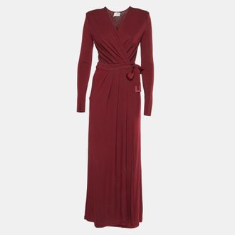 Elisabetta Franchi Burgundy Crepe Jersey Wrap Maxi Dress