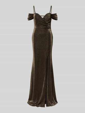 Troyden Collection Abendkleid mit Herz-Ausschnitt und Gehschlitz in Gold, Gr&ouml;&szlig;e 40