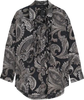 R13 Shredded Seam Ruffle Shirt - Dames - Overhemden - Zwart - M - Katoen - Overhemden