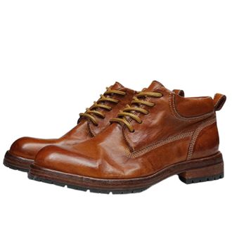 Generic Mens Lace Up Platform Short Boots Round Toe Casual Ankle Boots Block Chunky Heel Combat Boot,Yellow,7.5 UK