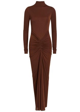 Ronny Kobo Scorpio Ruched Tissue Jersey Maxi Dress - Brown - S (UK8-10 / S)